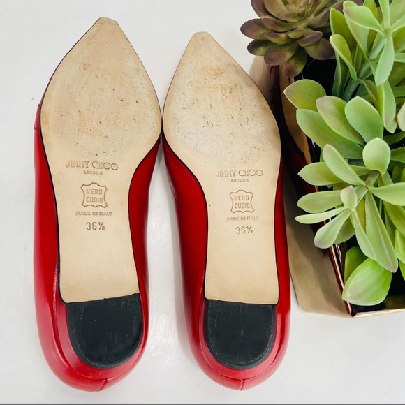 📌SOLD📌 JIMMY CHOO LYCHEE RED LEATHER FLAT SHOES - Picture 15 of 16